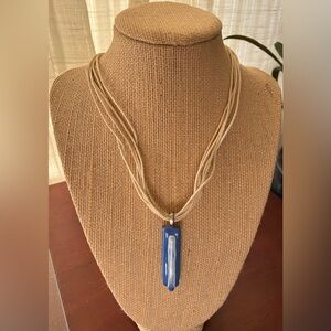 Handcrafted Blue Glass Pendant Necklace on Cream Cord